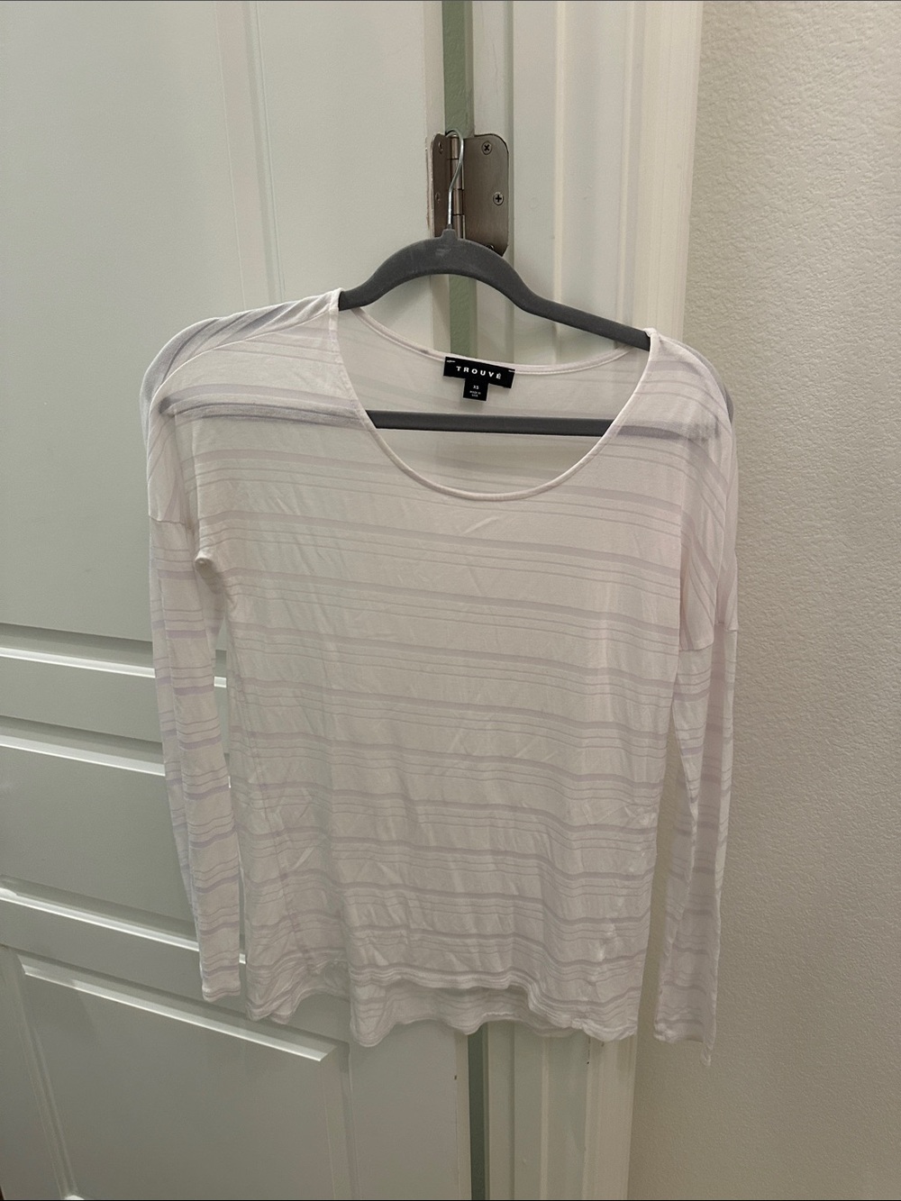 Trouve Sheer Striped Long-Sleeve Top - White